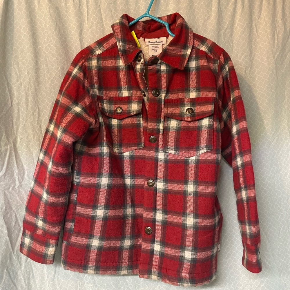 Tommy Bahama Red and Green Plaid flannel Sherpa lined Shirt size 5-6